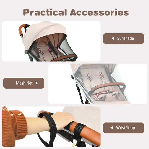 Lightweight aluminium frame baby stroller with net, shown from angle 5, perfect for travel and outdoor use.