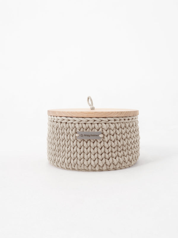 Round Storage Baskets w/ Wooden Lid Recycled