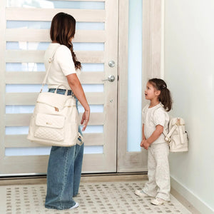 Signature Pearl White Diaper Bag at angle 12, stylish and functional for modern parents.