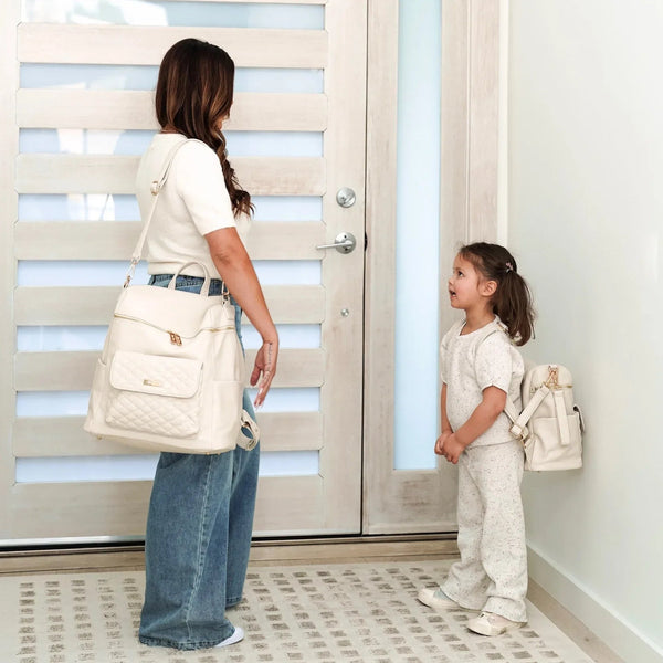 Signature Pearl White Diaper Bag at angle 12, stylish and functional for modern parents.