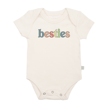 Graphic bodysuit for babies featuring "Besties" design, perfect for stylish short sleeve wear.