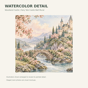 Watercolor Woodland Castle Fairy Tale Wall Mural, image 4