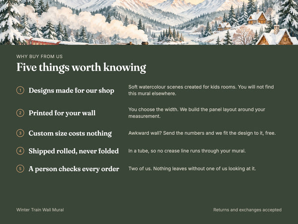 Watercolor Winter Train Wall Mural, image 10