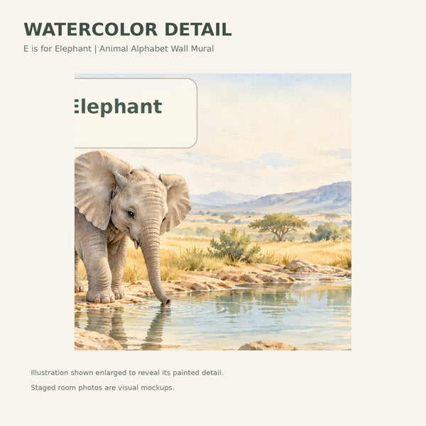 Watercolor E is for Elephant Alphabet Wall Mural, image 4