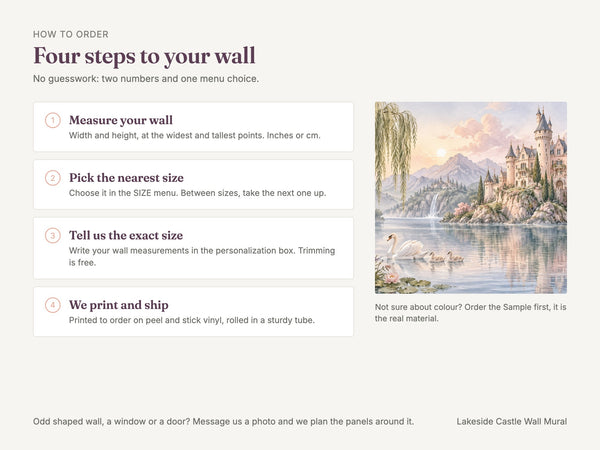 Watercolor Lakeside Castle Fairy Tale Wall Mural, image 6