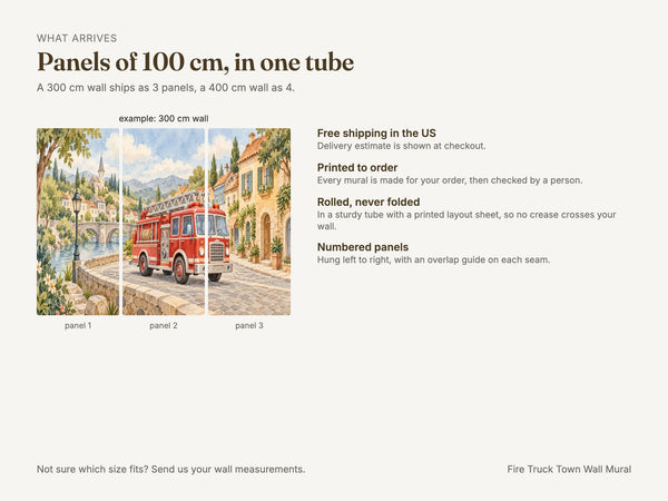 Watercolor Fire Truck Town Wall Mural, image 8