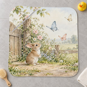 Butterfly Gate Bunny kids hooded bath towel laid flat