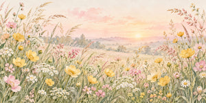 Watercolor Golden Sunset Wildflowers Wall Mural, image 2