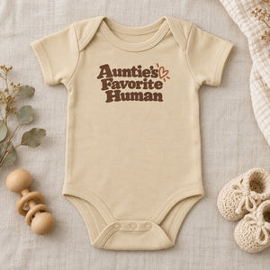 Auntie's Favorite Human baby bodysuit in natural