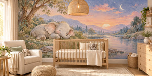 Watercolor Sleepy Elephant Wall Mural, image 1