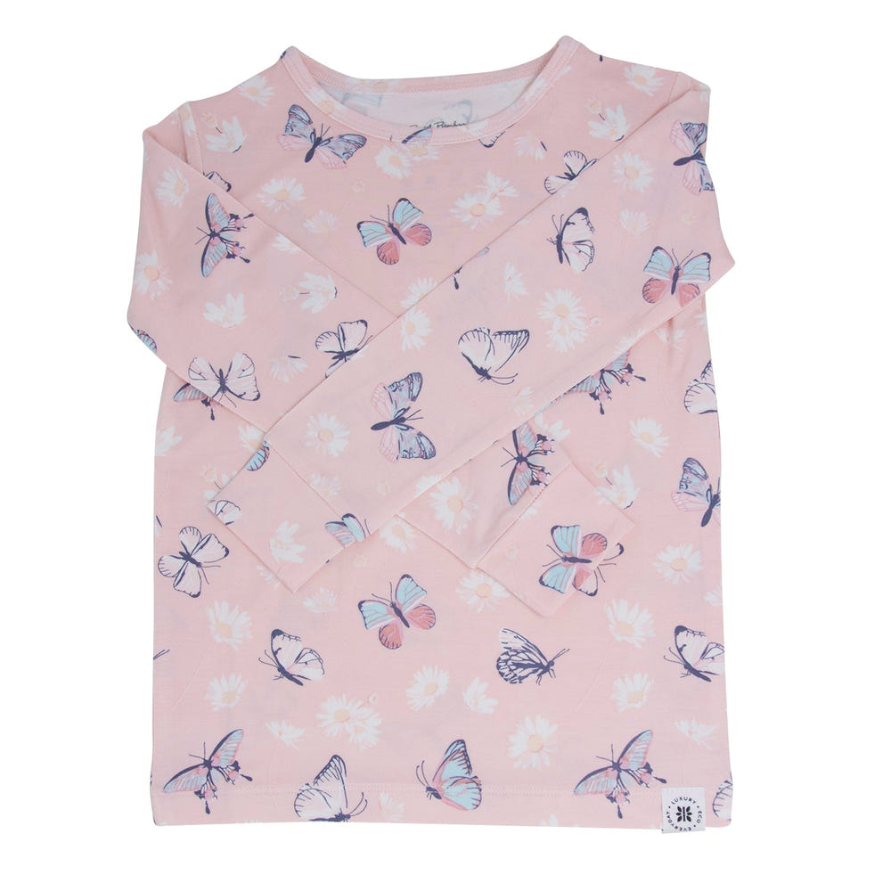 Pink Butterfly Daisy Bamboo Big Kid Pajama Set