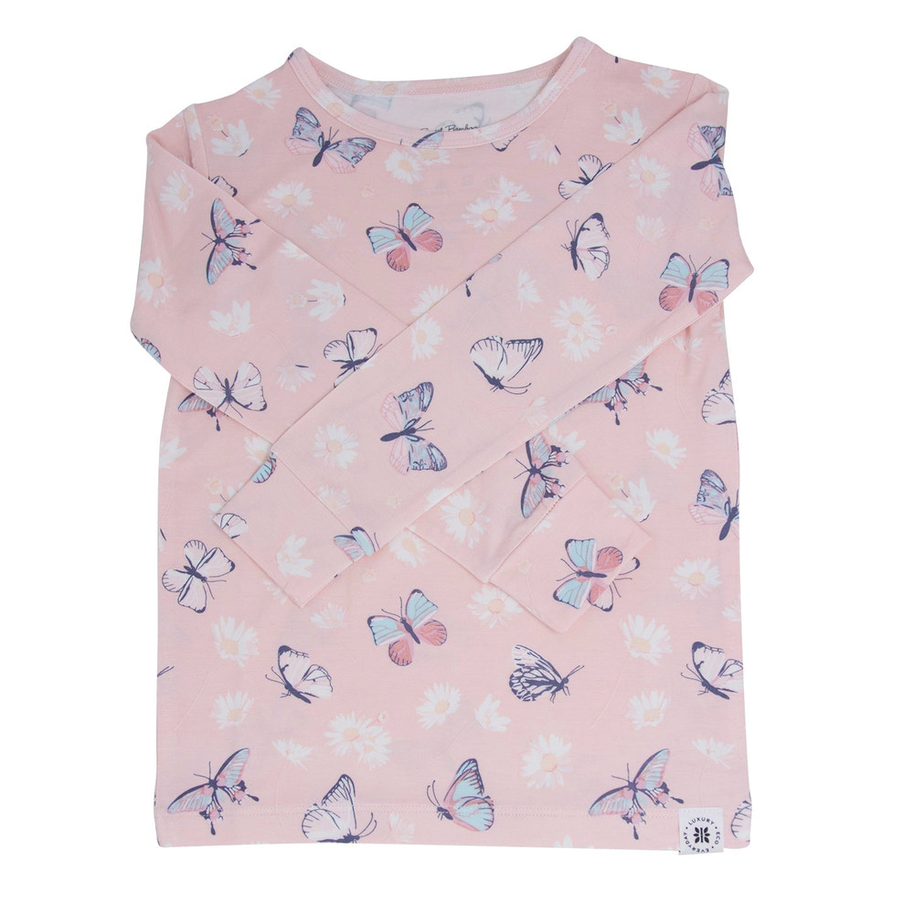Pink Butterfly Daisy Bamboo Big Kid Pajama Set