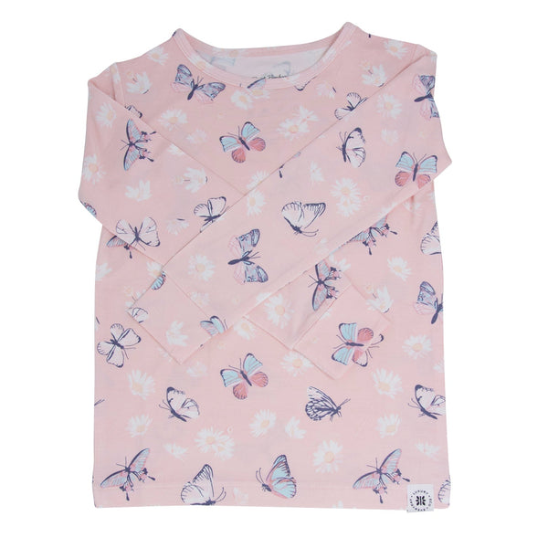 Pink Butterfly Daisy Bamboo Big Kid Pajama Set