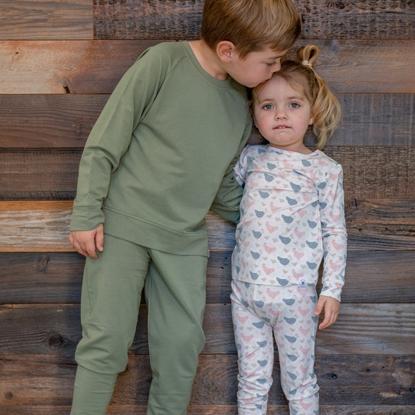 Pink Farm Hens Bamboo Big Kid Pajama