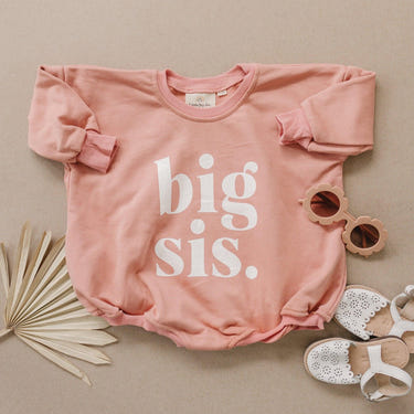 Big Sis Sweatshirt Romper in various colors - cozy and stylish for your little one. Perfect for playtime!