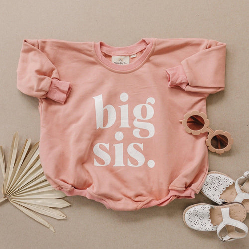 Big Sis Sweatshirt Romper in various colors - cozy and stylish for your little one. Perfect for playtime!