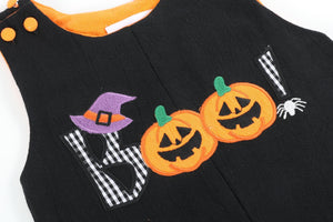 Black and Orange Boo Halloween Overalls