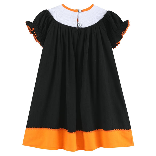 Black and Orange Boo Halloween Smocked Bishop Dress