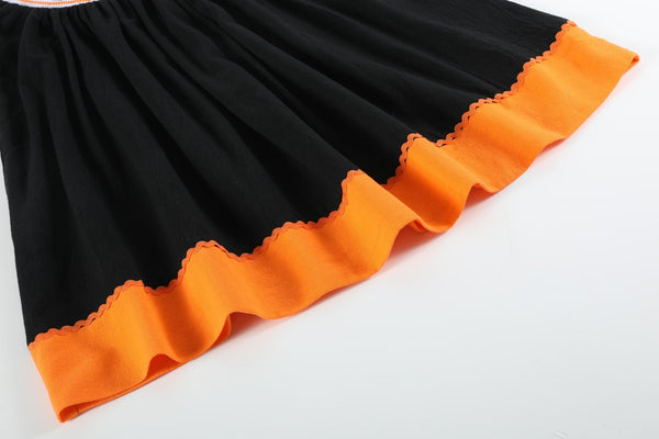 Black and Orange Boo Halloween Smocked Bishop Dress