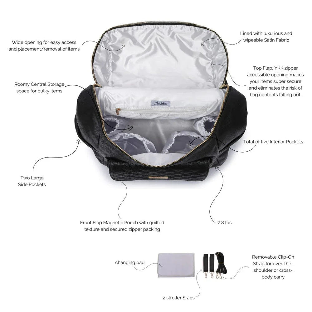 Signature Diaper Bag in Ebony Black - stylish and functional for modern parents.