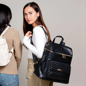 Signature Diaper Bag in Ebony Black, stylish and functional for modern parents, shown at angle 9.