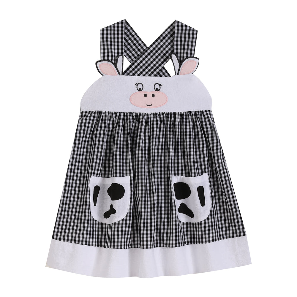 Black Gingham Cute Cow Pocket Sundress