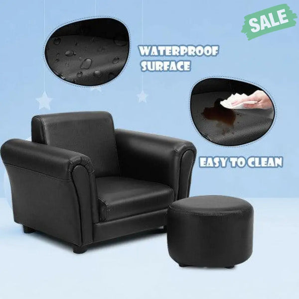 Black Kids Single Armrest Couch Sofa with Ottoman Black Kids Chairs & Seating