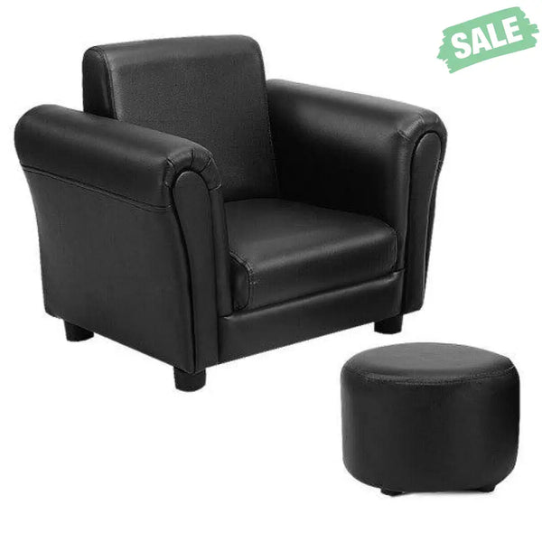 Black Kids Single Armrest Couch Sofa with Ottoman Black Kids Chairs & Seating