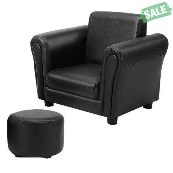 Black Kids Single Armrest Couch Sofa with Ottoman Black Kids Chairs & Seating