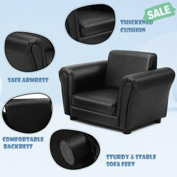 Black Kids Single Armrest Couch Sofa with Ottoman Black Kids Chairs & Seating