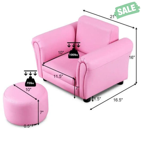 Black Kids Single Armrest Couch Sofa with Ottoman Black Kids Chairs & Seating