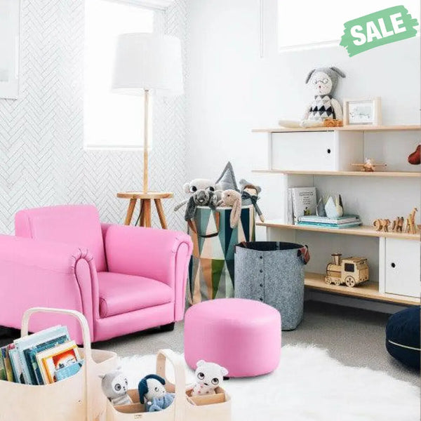 Black Kids Single Armrest Couch Sofa with Ottoman Black Kids Chairs & Seating