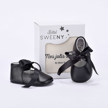 Girls Black Leather Pre-walker Shoes - MOOGCO Baby
