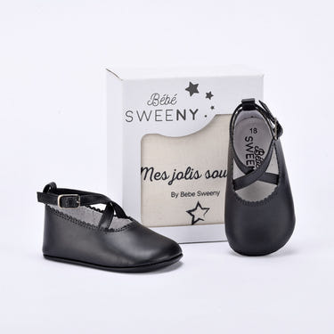 Girls Black Leather Pre-walker Shoes - MOOGCO Baby