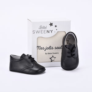 Boys Black Leather Pre-Walker Lace Shoes