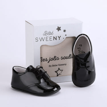 Boys Black Patent Leather Pre-Walker Lace Shoes - MOOGCO Baby