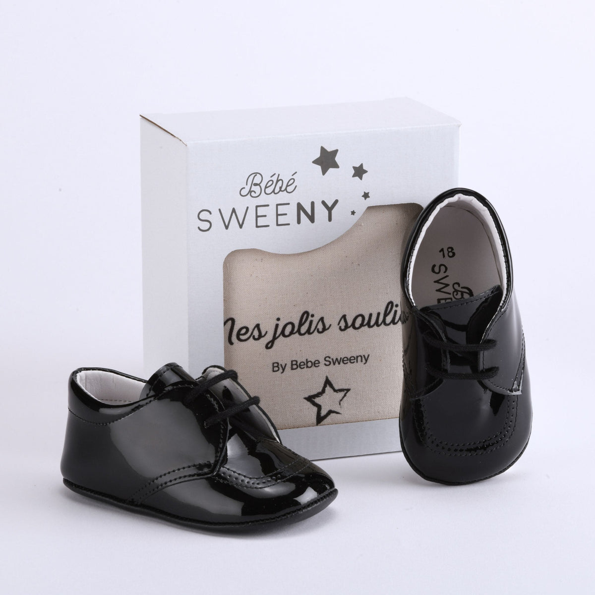Bebe Sweeny Boys Black Patent Pre-Walker Lace Shoes