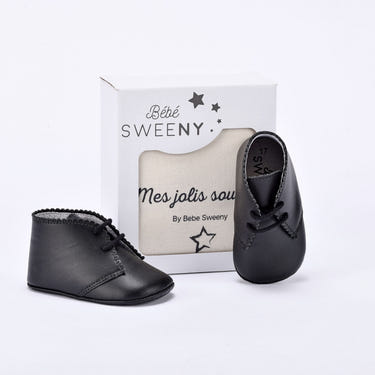 Boys Black Leather Pre-Walker Lace Shoes - MOOGCO Baby