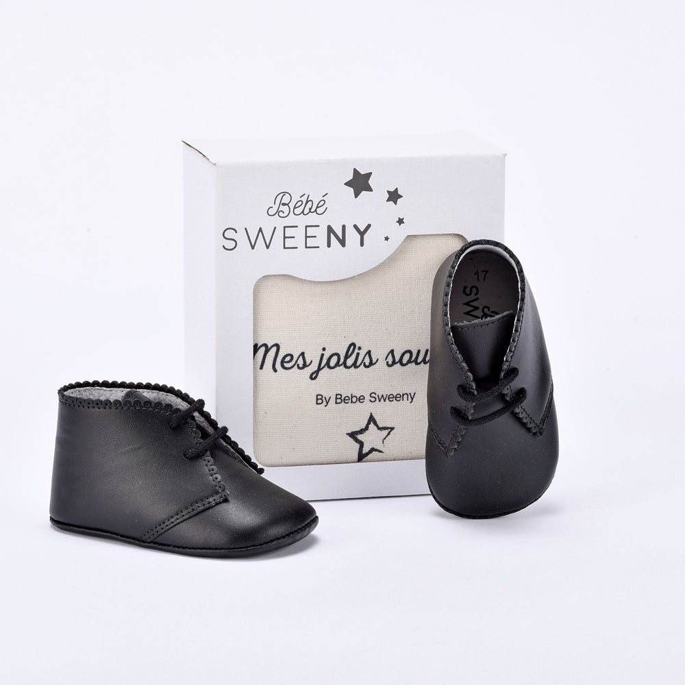 Boys Black Leather Pre-Walker Lace Shoes