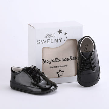 Bebe Sweeny Boys Black Patent Leather Pre-Walker Lace Shoes
