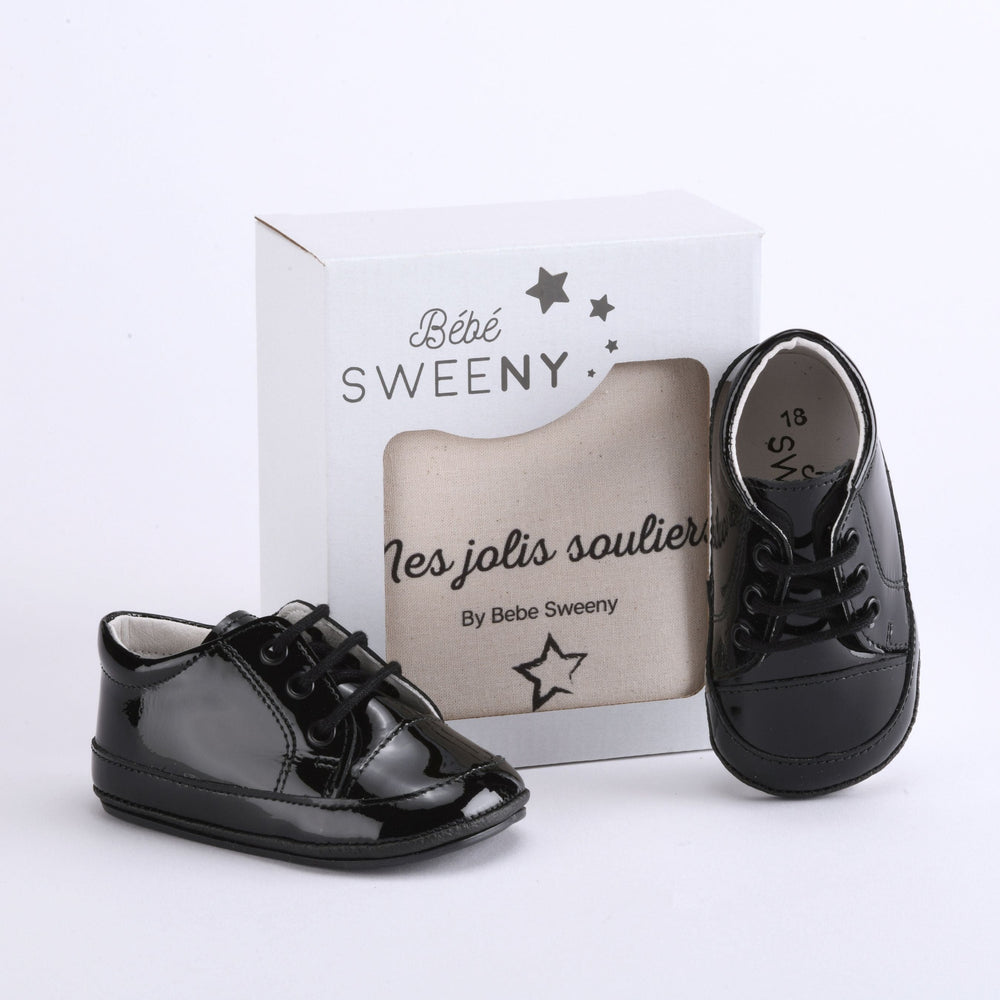 Boys Black Leather Pre-Walker Lace Shoes