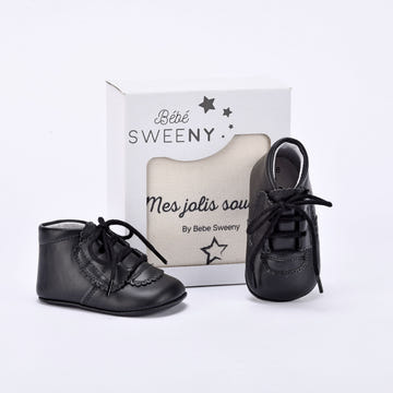Bebe Sweeny Boys Black Leather Pre-Walker Lace Shoes Ages 1-3