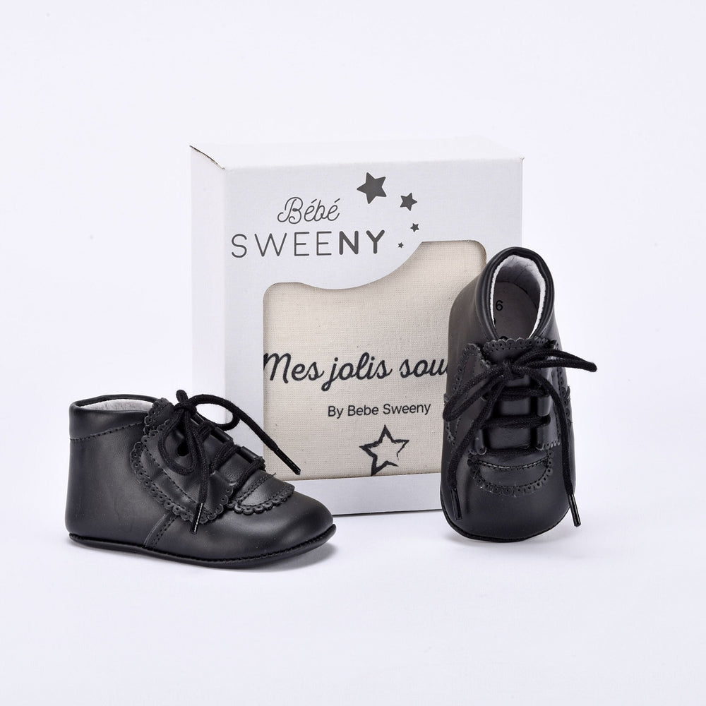 Boys Black Leather Pre-Walker Lace Shoes