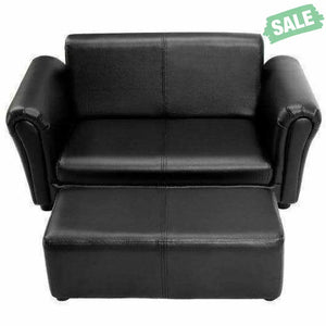 Black/White Kids Double Sofa with Ottoman-Black Black Kids Chairs & Seating