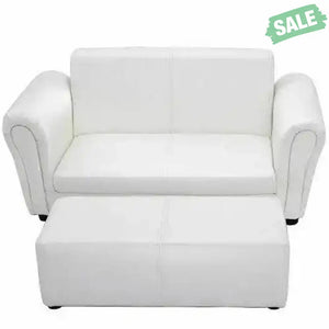 Black/White Kids Double Sofa with Ottoman-Black Black Kids Chairs & Seating