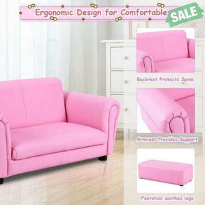 Black/White Kids Double Sofa with Ottoman-Black Black Kids Chairs & Seating