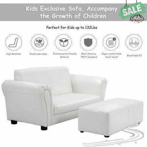 Black/White Kids Double Sofa with Ottoman-Black Black Kids Chairs & Seating