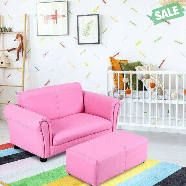 Black/White Kids Double Sofa with Ottoman-Black Black Kids Chairs & Seating