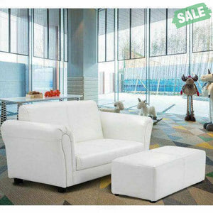 Black/White Kids Double Sofa with Ottoman-Black Black Kids Chairs & Seating