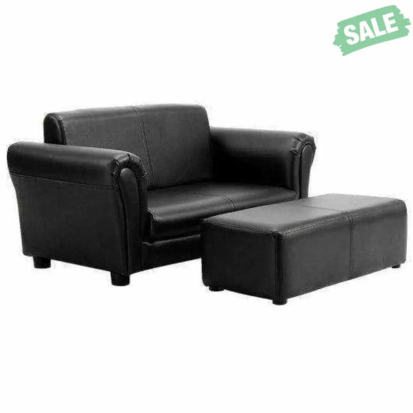 Black/White Kids Double Sofa with Ottoman-Black Black Kids Chairs & Seating
